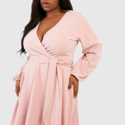 Grande Taille - Robe Portefeuille à Nouer -Pas Cher Vêtue Diva Magasin gzz49742 blush xl 3