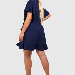 Grande Taille - Robe Portefeuille à Volants Et Manches Chauve-souris -Pas Cher Vêtue Diva Magasin gzz49744 navy xl 1