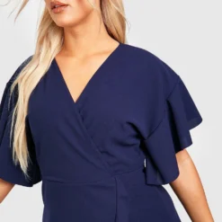 Grande Taille - Robe Portefeuille à Volants Et Manches Chauve-souris -Pas Cher Vêtue Diva Magasin gzz49744 navy xl 3