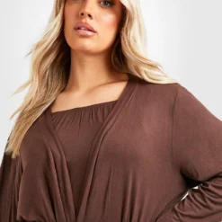 Grande Taille - Robe De Chambre En Jersey Doux -Pas Cher Vêtue Diva Magasin gzz49763 chocolate xl 3