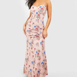 Petite - Robe Longue Style Corset à Imprimé Fleuri -Pas Cher Vêtue Diva Magasin gzz49774 rose xl 2