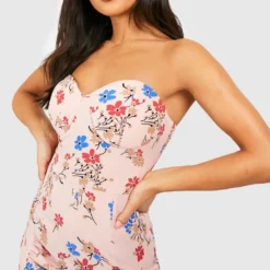 Petite - Robe Longue Style Corset à Imprimé Fleuri -Pas Cher Vêtue Diva Magasin gzz49774 rose xl 3