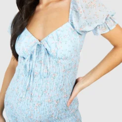 Maternité - Robe Mi Long Froncée à Fleurs -Pas Cher Vêtue Diva Magasin gzz49812 blue xl 3