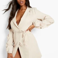 Robe Blazer à Manches Froncées -Pas Cher Vêtue Diva Magasin gzz49841 sand xl 3