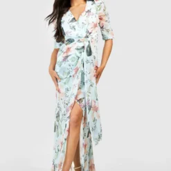 Maternité - Robe De Grossesse Fleurie à Manches Bouffantes