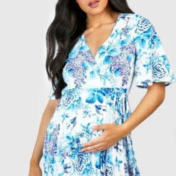 Maternité - Robe De Grossesse Fleurie Plissée -Pas Cher Vêtue Diva Magasin gzz49853 blue xl 2