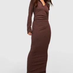 Petite - Robe Longue Texturée Côtelée -Pas Cher Vêtue Diva Magasin gzz50053 chocolate xl 2