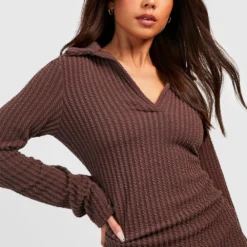 Petite - Robe Longue Texturée Côtelée -Pas Cher Vêtue Diva Magasin gzz50053 chocolate xl 3