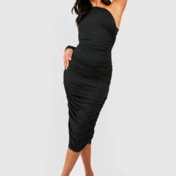 Petite - Robe Mi-longue Froncée Asymétrique -Pas Cher Vêtue Diva Magasin gzz50054 black xl 2