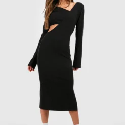 Robe Portefeuille Côtelée à Découpes -Pas Cher Vêtue Diva Magasin gzz50269 black xl 2