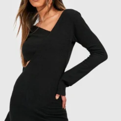 Robe Portefeuille Côtelée à Découpes -Pas Cher Vêtue Diva Magasin gzz50269 black xl 3