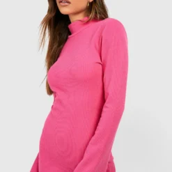 Robe Mi-longue Côtelée à Manches évasées -Pas Cher Vêtue Diva Magasin gzz50270 pink xl 3