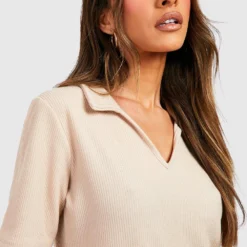 Robe Mi-longue Côtelée à Col Montant -Pas Cher Vêtue Diva Magasin gzz50274 stone xl 3