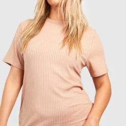 Grande Taille - Robe Côtelée à Volants Et Manches Courtes -Pas Cher Vêtue Diva Magasin gzz50285 stone xl 3