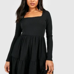 Petite - Robe Babydoll Froncée à Col Carré -Pas Cher Vêtue Diva Magasin gzz50400 black xl 2