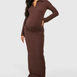 BOOHOO Maternité - Robe De Grossesse Longue Côtelée Texturée 8 BOOHOO Maternité - Robe De Grossesse Longue Côtelée Texturée -Pas Cher Vêtue Diva Magasin gzz50422 chocolate xl 2