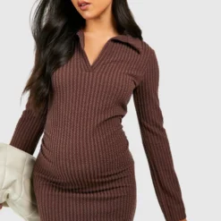 BOOHOO Maternité - Robe De Grossesse Longue Côtelée Texturée 9 BOOHOO Maternité - Robe De Grossesse Longue Côtelée Texturée -Pas Cher Vêtue Diva Magasin gzz50422 chocolate xl 3