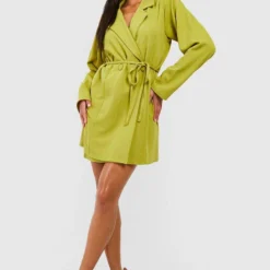 Robe Blazer Nouée En Crêpe -Pas Cher Vêtue Diva Magasin gzz50484 olive xl 2