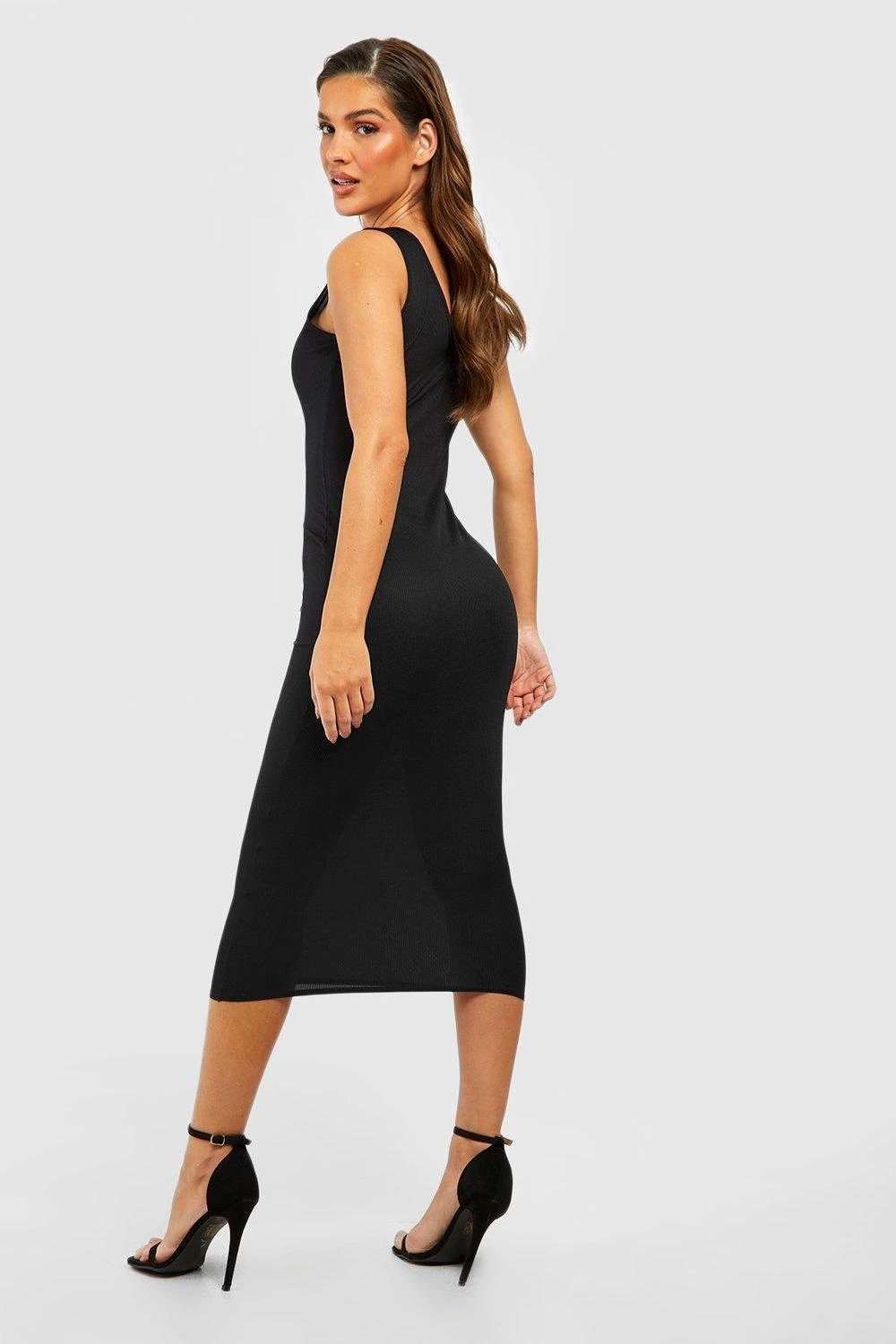 Robe Longue Côtelée Sans Manches à Col V 4 Robe Longue Côtelée Sans Manches à Col V – Image 2