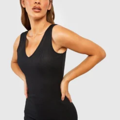 Robe Longue Côtelée Sans Manches à Col V 9 Robe Longue Côtelée Sans Manches à Col V -Pas Cher Vêtue Diva Magasin gzz50511 black xl 3