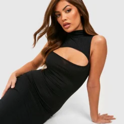 Robe Longue Côtelée Sans Manches à Découpes -Pas Cher Vêtue Diva Magasin gzz50515 black xl 2
