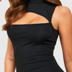 Robe Longue Côtelée Sans Manches à Découpes -Pas Cher Vêtue Diva Magasin gzz50515 black xl 3