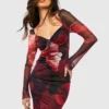 Robe Mi-longue Fleurie En Mesh 2 Robe Mi-longue Fleurie En Mesh -Pas Cher Vêtue Diva Magasin gzz50588 red xl