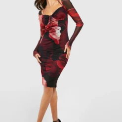 Robe Mi-longue Fleurie En Mesh 8 Robe Mi-longue Fleurie En Mesh -Pas Cher Vêtue Diva Magasin gzz50588 red xl 2