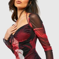 Robe Mi-longue Fleurie En Mesh 9 Robe Mi-longue Fleurie En Mesh -Pas Cher Vêtue Diva Magasin gzz50588 red xl 3