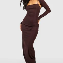 Petite - Robe Longue à Bretelles Et Volants -Pas Cher Vêtue Diva Magasin gzz50637 chocolate xl 2 scaled