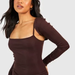 Petite - Robe Longue à Bretelles Et Volants -Pas Cher Vêtue Diva Magasin gzz50637 chocolate xl 3