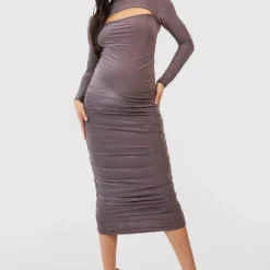 Maternité - Robe De Grossesse Soyeuse à Découpes -Pas Cher Vêtue Diva Magasin gzz50655 taupe xl 2