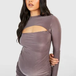 Maternité - Robe De Grossesse Soyeuse à Découpes -Pas Cher Vêtue Diva Magasin gzz50655 taupe xl 3