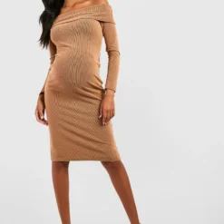 Maternité - Robe De Grossesse Bicolore à Col Bateau -Pas Cher Vêtue Diva Magasin gzz50661 camel xl 2