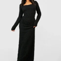 Petite - Robe Texturée à Col Carré -Pas Cher Vêtue Diva Magasin gzz50669 black xl 2