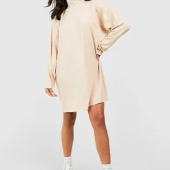 Petite - Robe Côtelée à Col Montant
