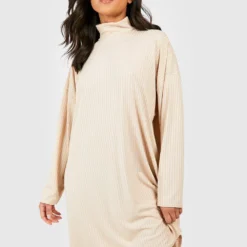 Petite - Robe Côtelée à Col Montant -Pas Cher Vêtue Diva Magasin gzz50671 stone xl 2