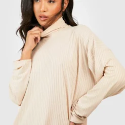 Petite - Robe Côtelée à Col Montant -Pas Cher Vêtue Diva Magasin gzz50671 stone xl 3