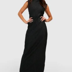 Petite - Robe Longue Texturée à Col Montant -Pas Cher Vêtue Diva Magasin gzz50678 black xl 2