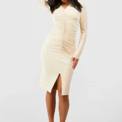 Petite - Robe Mi-longue Froncée Soyeuse -Pas Cher Vêtue Diva Magasin gzz50698 stone xl 2