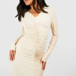 Petite - Robe Mi-longue Froncée Soyeuse -Pas Cher Vêtue Diva Magasin gzz50698 stone xl 3