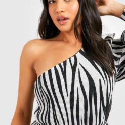 Petite - Robe Asymétrique Zébrée -Pas Cher Vêtue Diva Magasin gzz50715 black xl 3