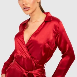 Robe Portefeuille Satinée Effet Drapé -Pas Cher Vêtue Diva Magasin gzz50771 berry xl 3