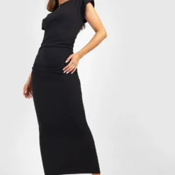 Robe Mi-longue Froncée à épaulettes -Pas Cher Vêtue Diva Magasin gzz50804 black xl 2