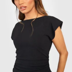 Robe Mi-longue Froncée à épaulettes -Pas Cher Vêtue Diva Magasin gzz50804 black xl 3