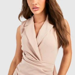 Robe Blazer Sans Manches -Pas Cher Vêtue Diva Magasin gzz50812 stone xl 3