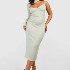 Grande Taille - Robe Mi-longue Côtelée Asymétrique