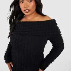 Grande Taille - Robe Courte Texturée -Pas Cher Vêtue Diva Magasin gzz51021 black xl 3