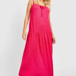 Robe Mi-longue Texturée à Volants -Pas Cher Vêtue Diva Magasin gzz51166 hot20pink xl 2