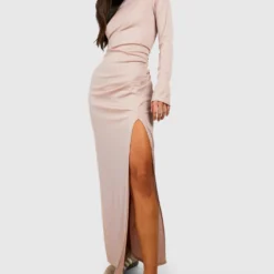 Tall - Robe Longue Côtelée Fendue -Pas Cher Vêtue Diva Magasin gzz51183 stone xl 2 scaled